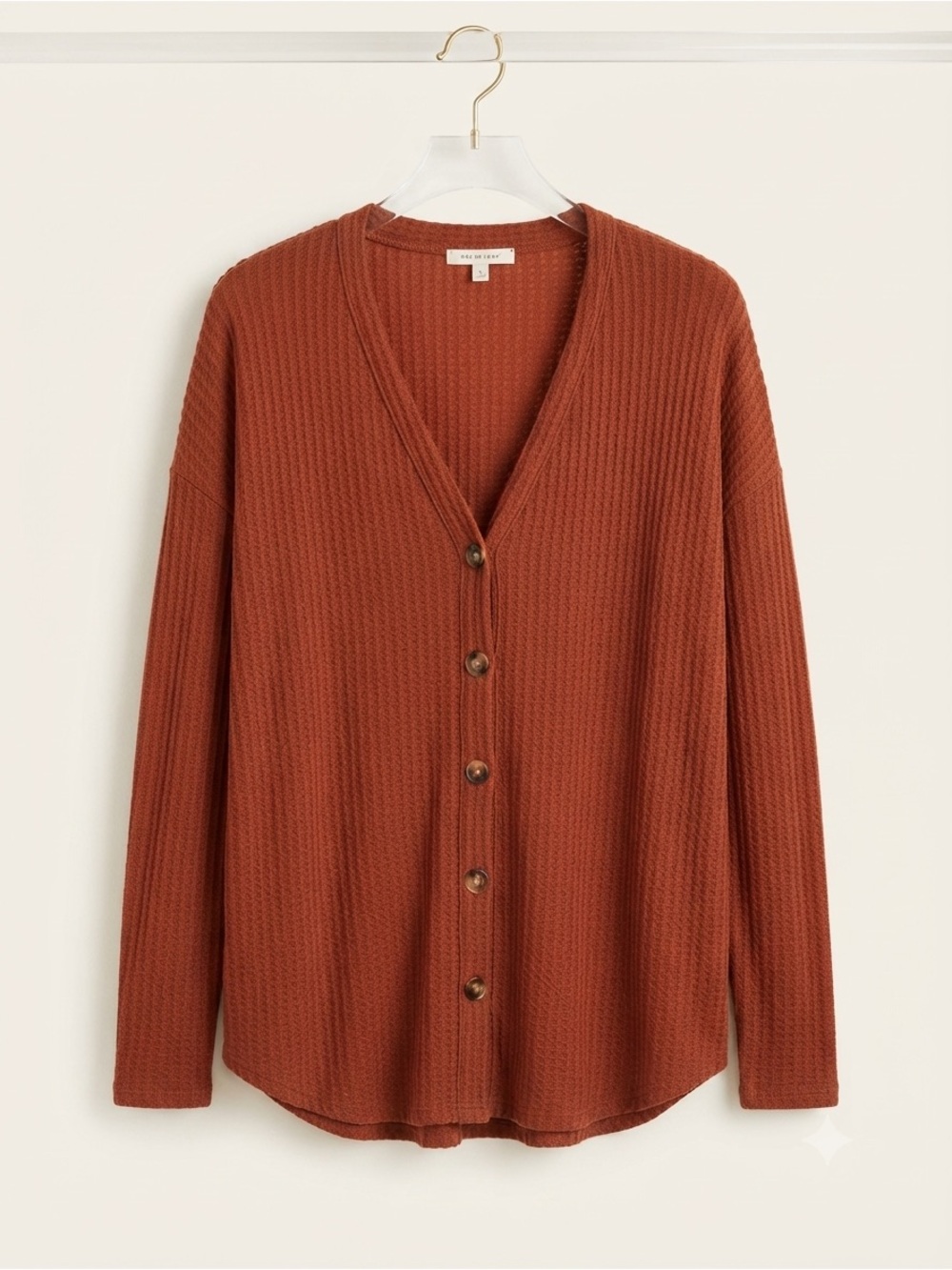 LA MIEL Burnt Orange Waffle-Knit Button Cardigan